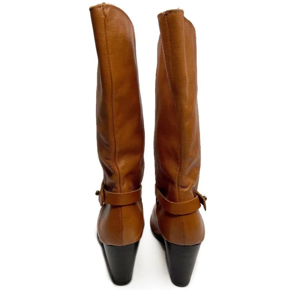 Lilimill Leather Mid Calf Heeled Cognac Boots 36 Size 5.5 - Image 6