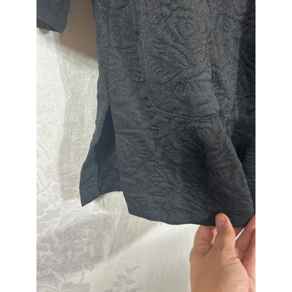 Susan Graver Jacket Large Black Full Zip Mono Textured Floral Tunic - Image 2