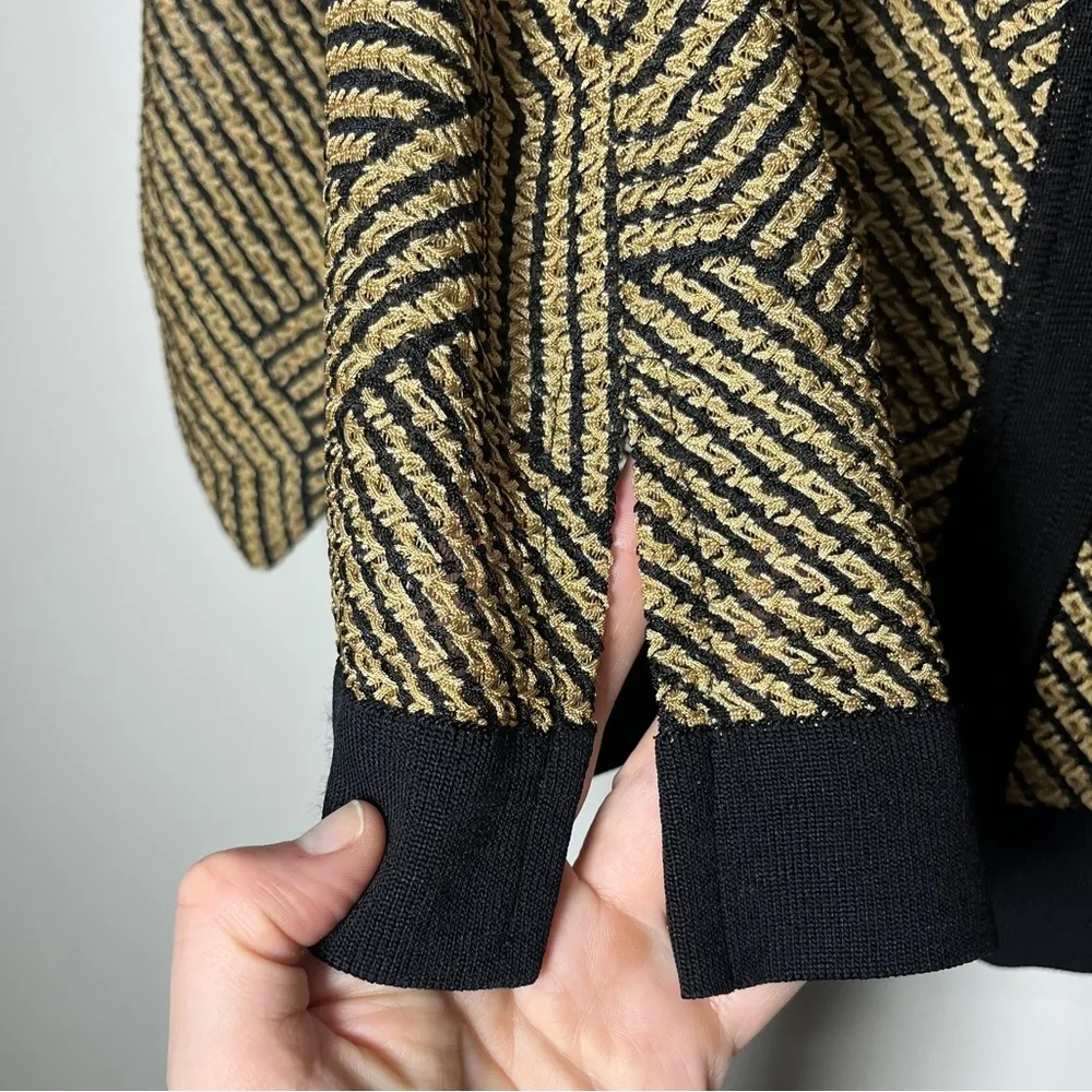 Misook Tan Black Geometric Print Snap Jacket Sz Small Lightweight Open Weave - Image 5