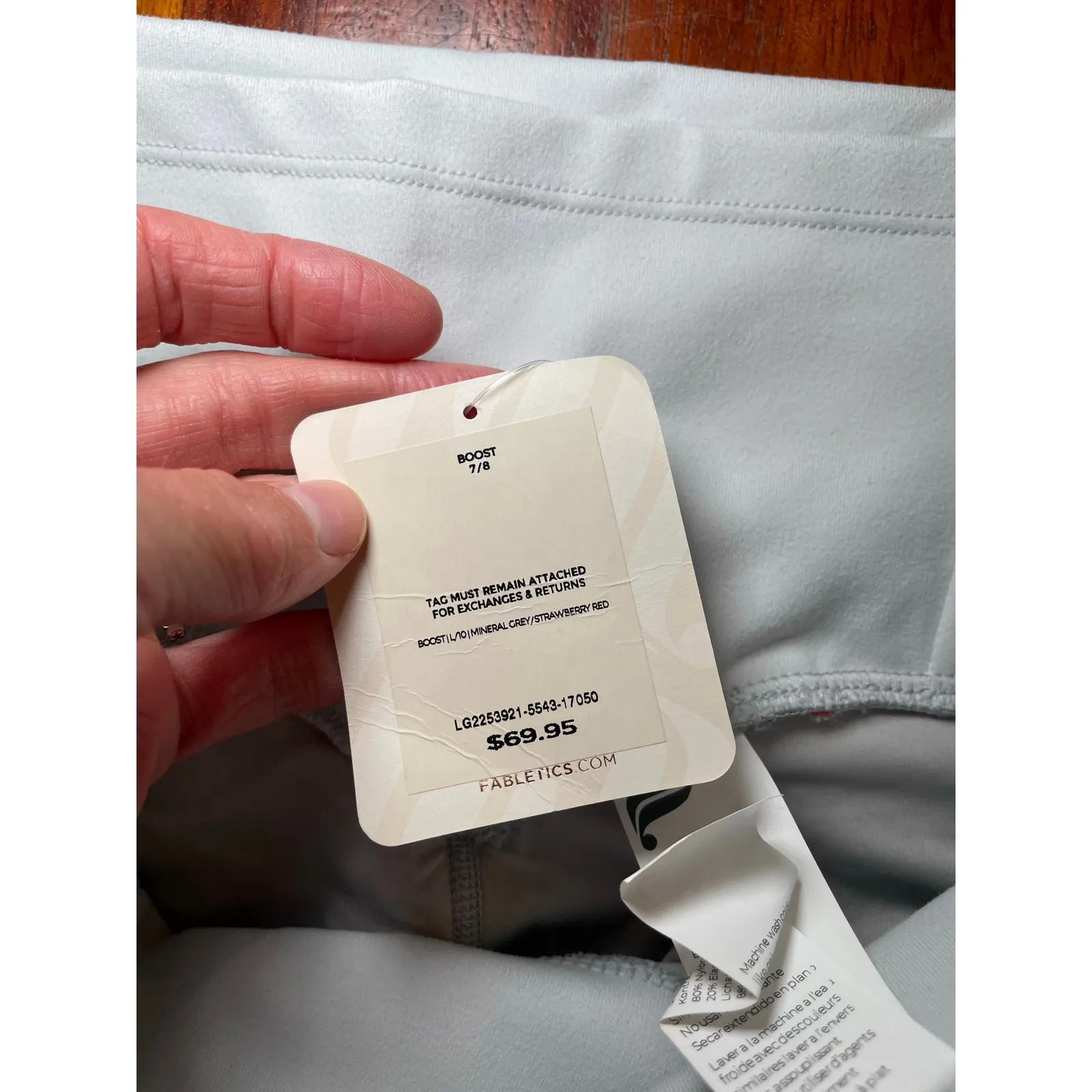 NWT Fabletics‎ 7/8 Powerhold Leggings Women Large Stone Grey Red Details - Image 9