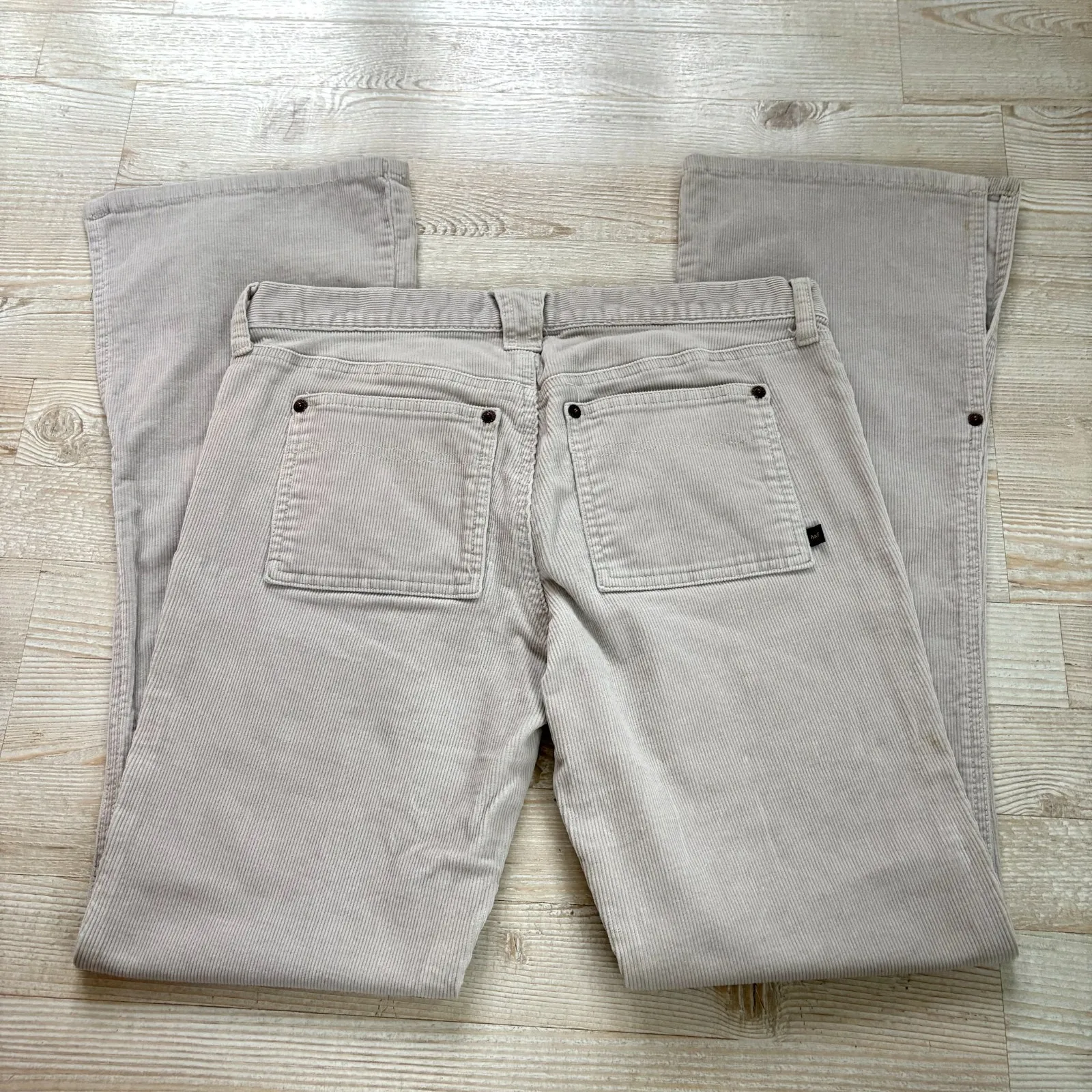 Vintage‎ Abercrombie Y2K Low Rise Split Hem Corduroy Flare Pants | Beige Size 6 - Image 3