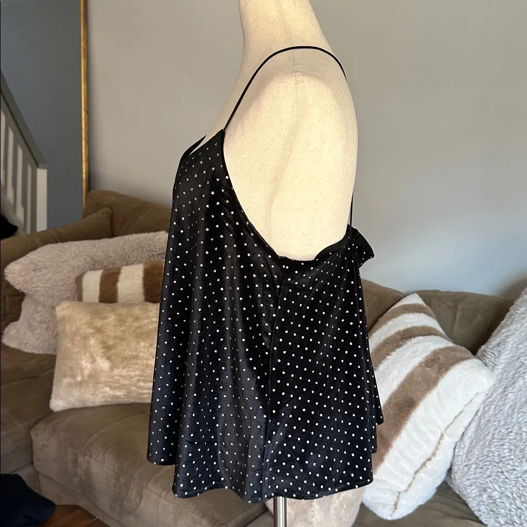 She + Sky Black Velvet Top with Gold Sparkle Polka Dots - Image 2