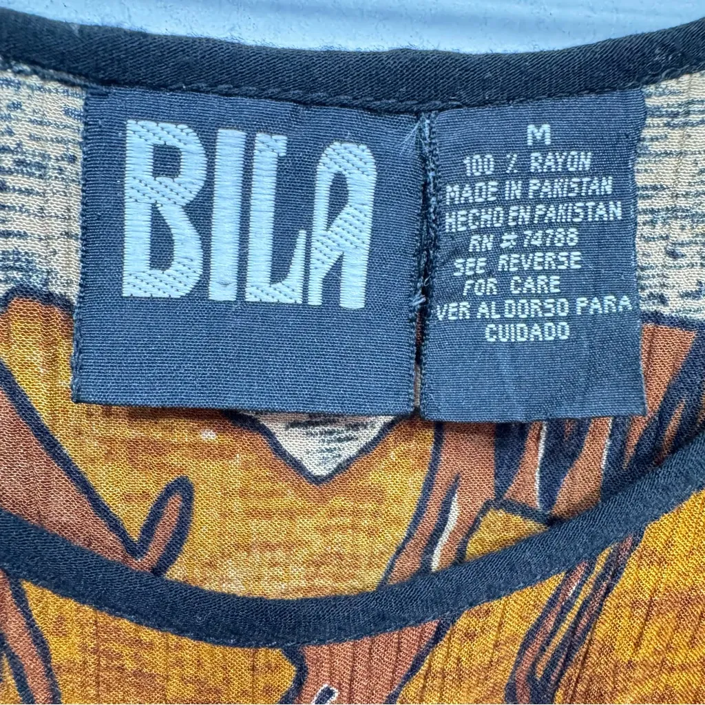 Vintage 80s Tribal Boho Tank Tunic Bila Slit Sides Southwestern Hippie Medium Brown - Image 7