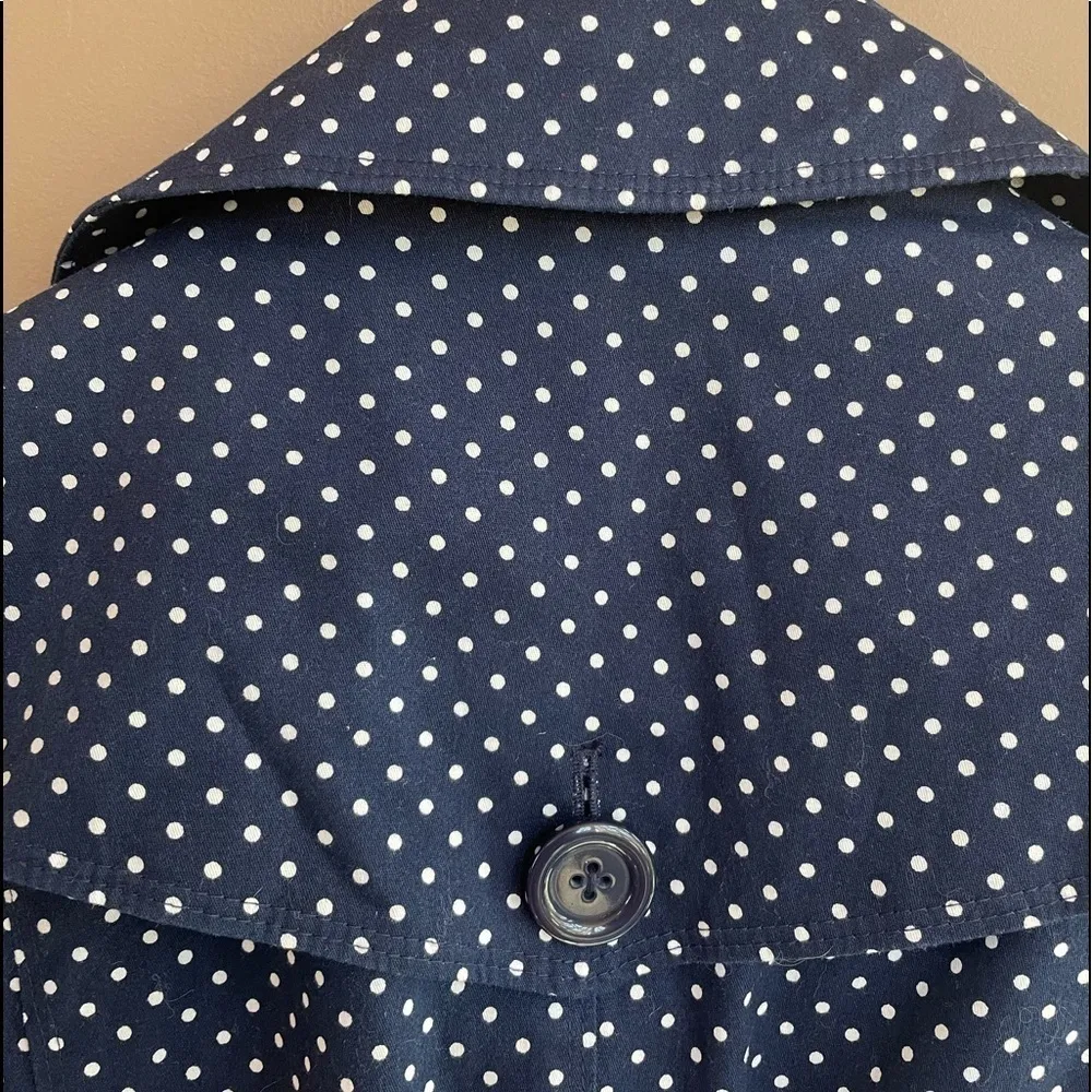 London Fog Belted Trench Coat in‎ Navy Polka Dot Size XS - Image 6