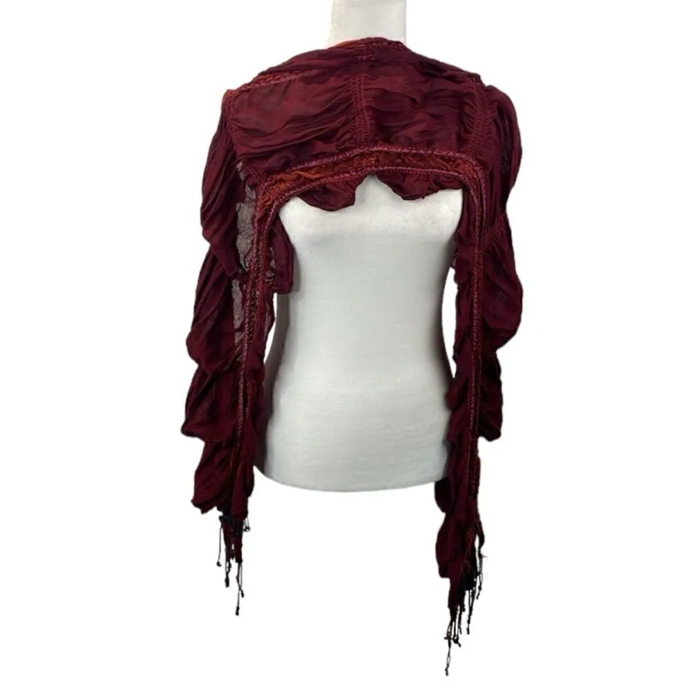 Scarf Rectangular Ruffle Burgundy Colorful with Fringe - Image 4