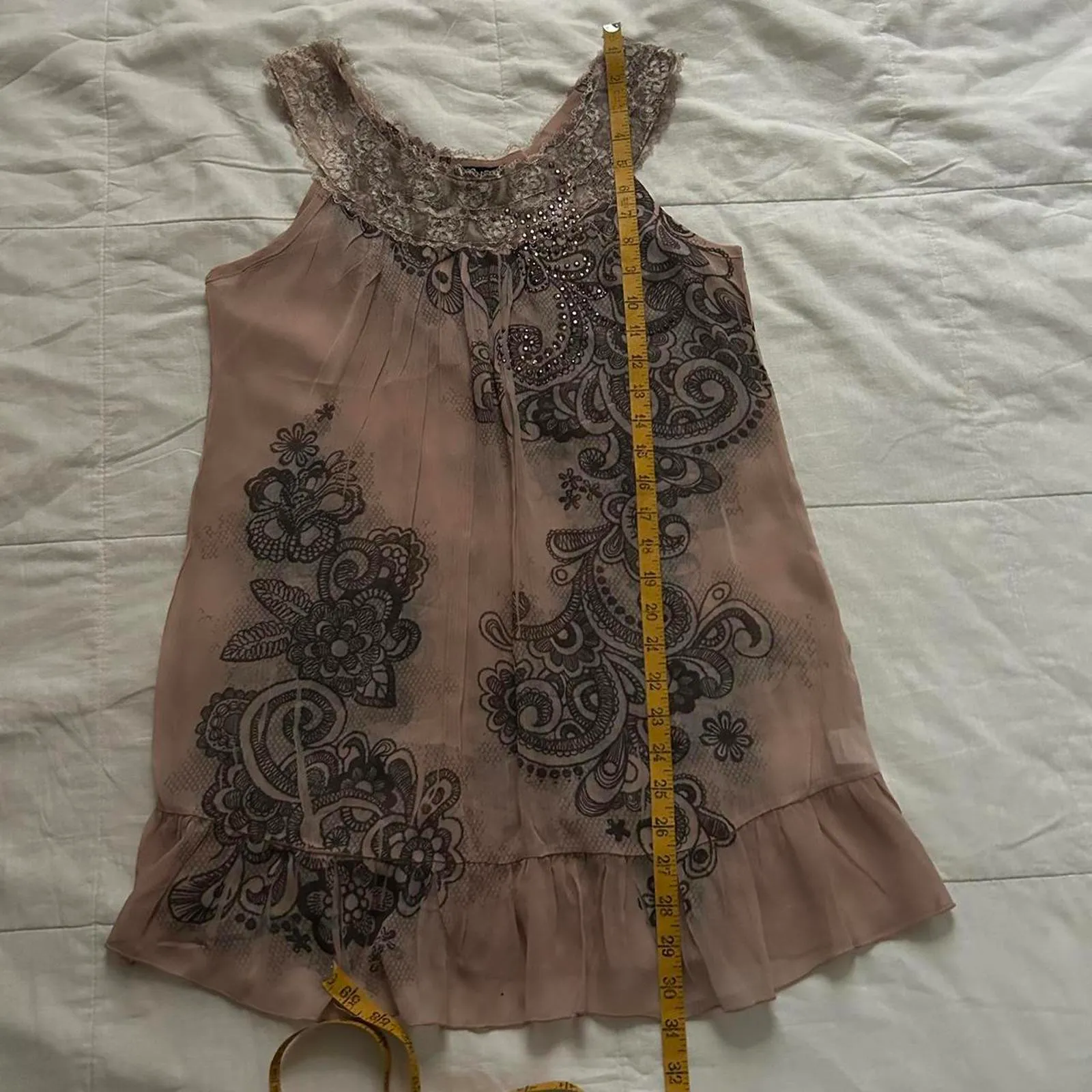 Y2K Fang baby Pink black paisley print hotfixed high neck sleeveless top Size XL - Image 7