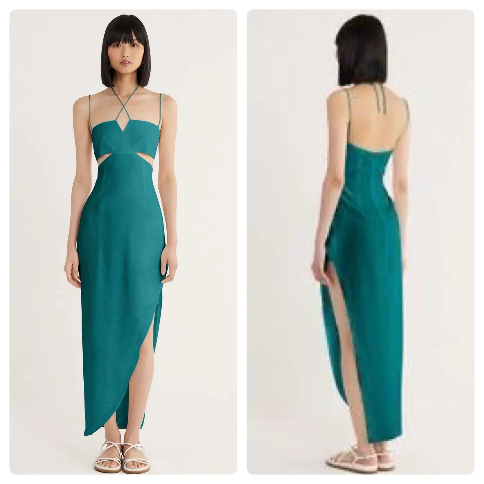 RUMER FREYA LINEN MAXI LINEN‎ DRESS SIZE SMALL Green - Image 2