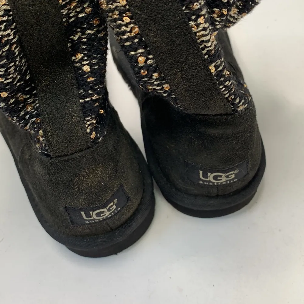 UGG Lyla Classic Leather Knit Sequin Black / Gold Women's Boots S-046 Size 7 - Image 5
