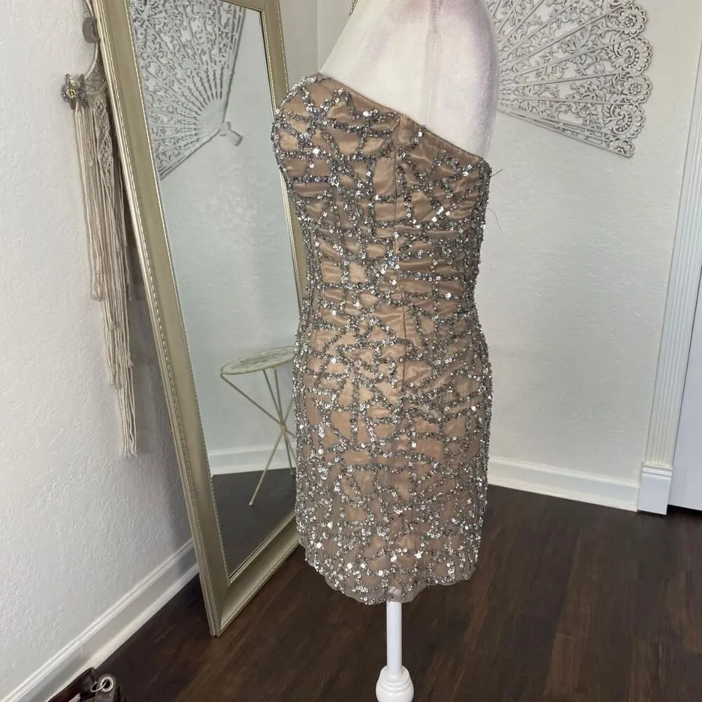 Scala Vintage Fairy Silver Gray Silk Sequin Mini Dress Size 0 XXS XS - Image 4