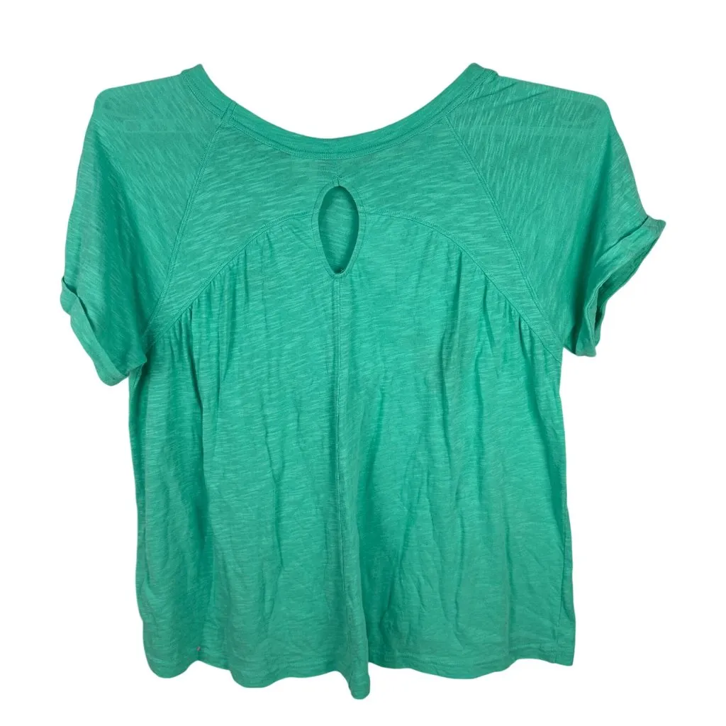 Live Well Womens XL Green Keyhole Back Short Sleeve Top Cotton Blend Flowy Tee - Image 2
