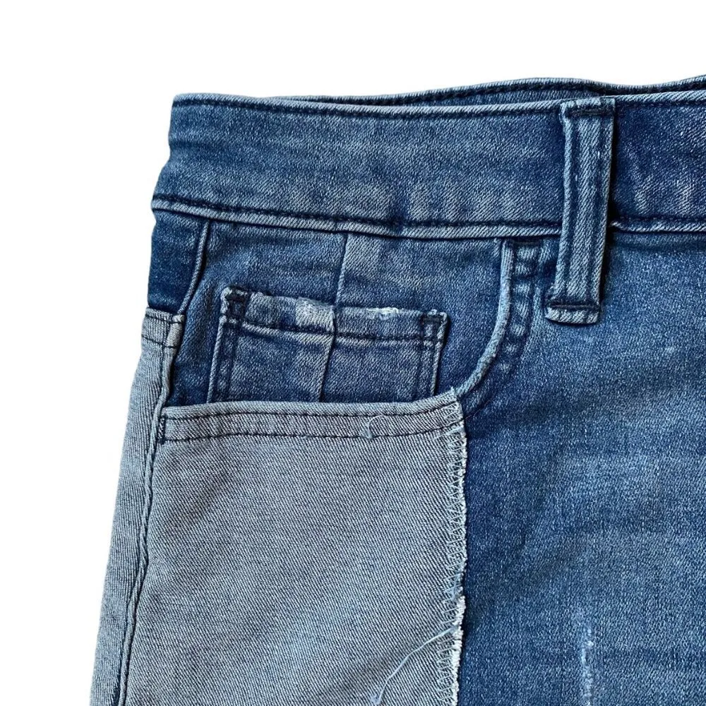 Libby Edelman women's size XS two-tone denim jean skirt button zip closure - Image 4