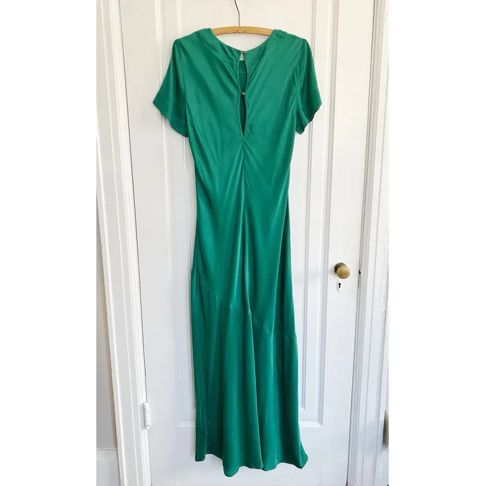 Anthropologie • Brynne Maxi Tee Dress emerald green Holly satin bias cut keyhole - Image 9