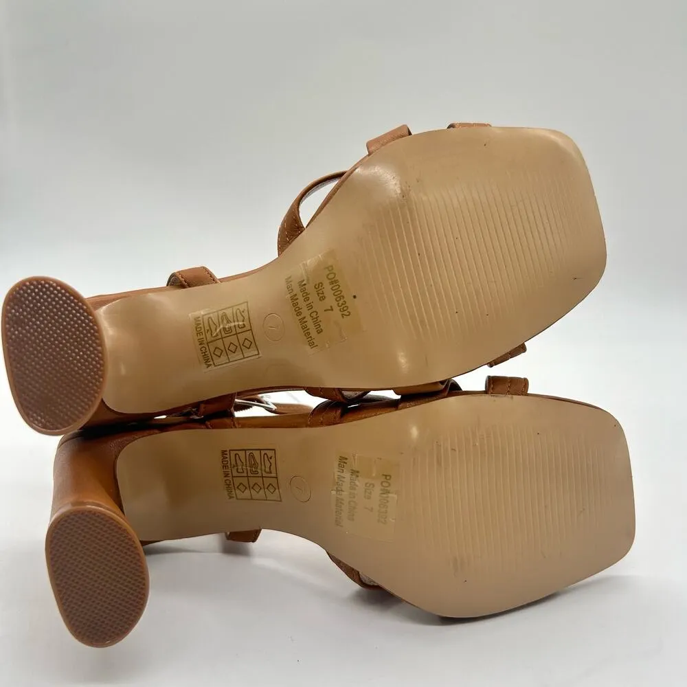 Journee Collection Sandals Womens 7 Brown Gibssen Heeled Open Toe Blocked Heel - Image 5