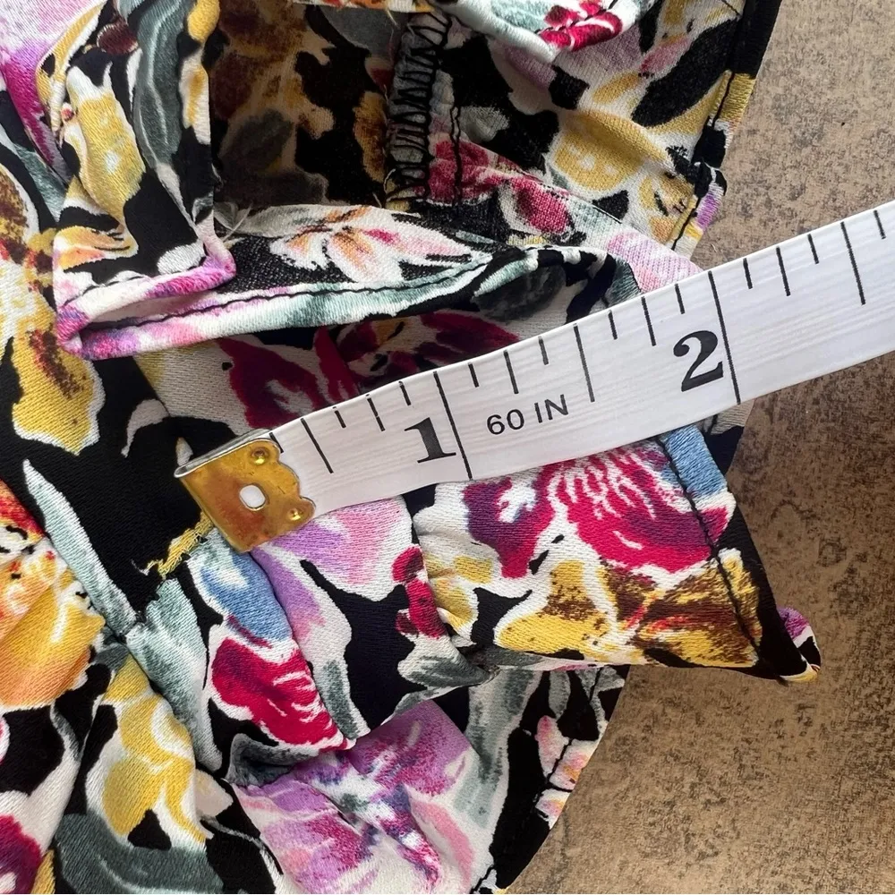 Floret Studios Floral Romper, Size XL, Smocked, Purple Yellow Black, Shorts - Image 7