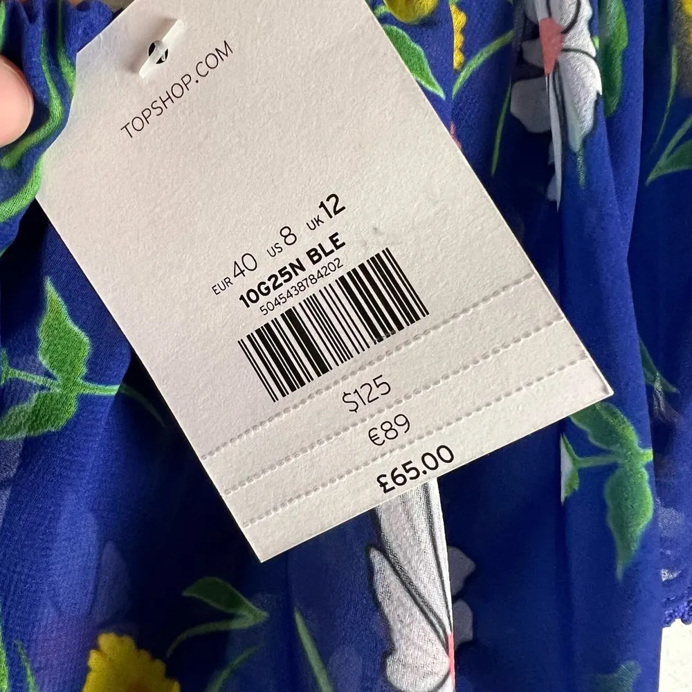 Topshop Bardot Blue Floral Print Off the Shoulder Maxi Dress Size 8 - Image 13