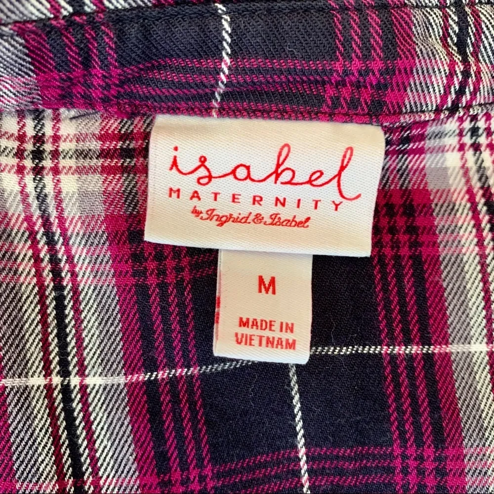 Isabel Maternity Purple Plaid Button Down Dress M - Image 6