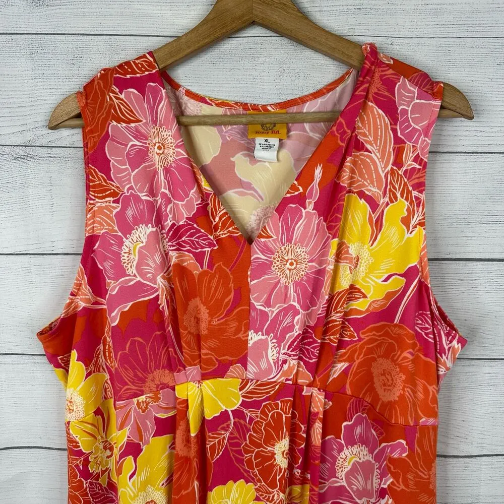Ruby Rd Womens XL Floral Puff Print Hawaiian Sleeveless Midi Dress High Low Hem - Image 3