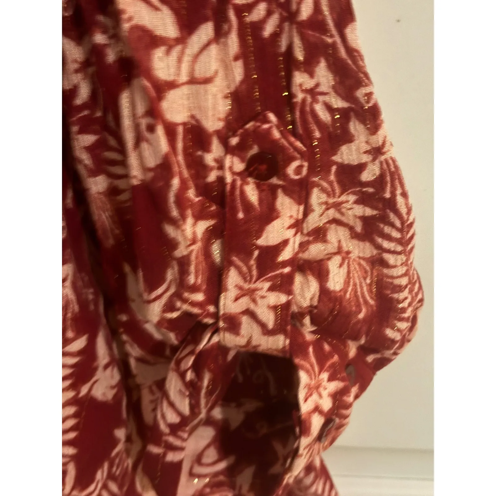 INC International Concepts Burgundy Floral Wrap Top Long Sleeve Womens Size XL Red - Image 4