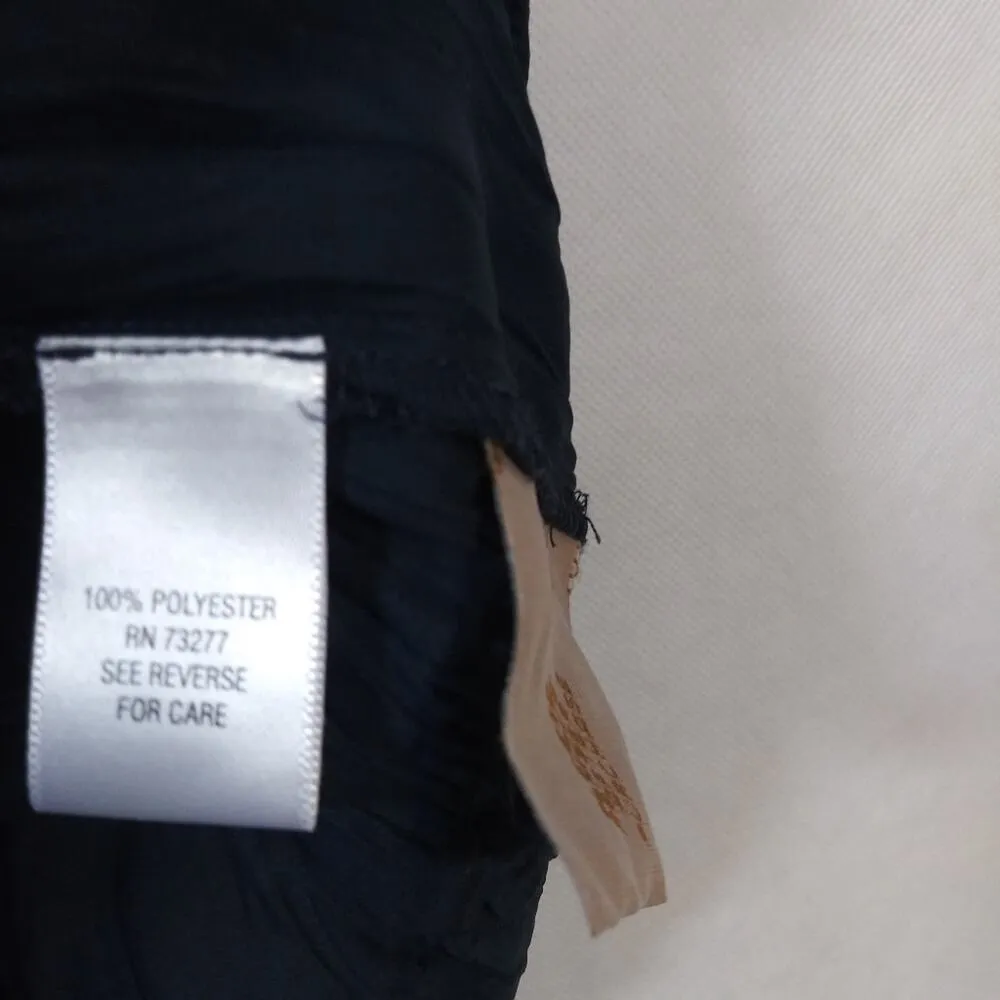 Dana Buchman Navy Blue Crinkle Short Sleeve Button Front Blouse Tie Neck Size 1X - Image 6