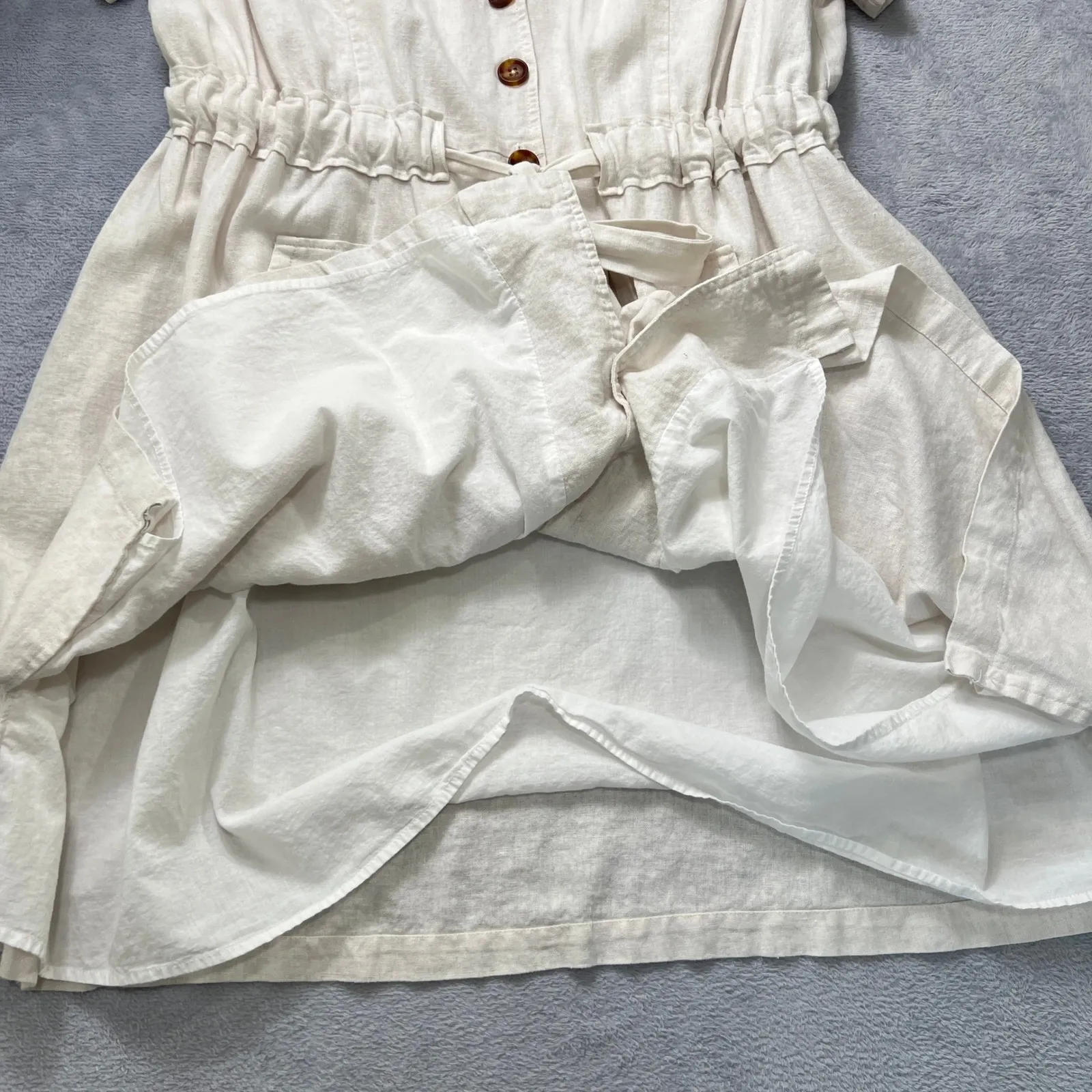 ModCloth Linen Blend Shirt Dress 1X Coastal Soft Girl Minimalist Beige Pockets‎ - Image 8