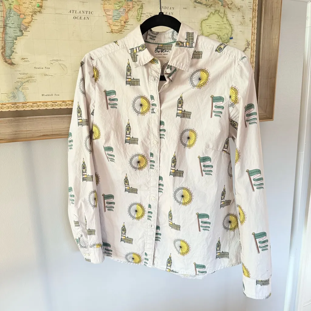 Boden London Novelty Print Classic Button Down Shirt US6 Gray Size 6 - Image 2