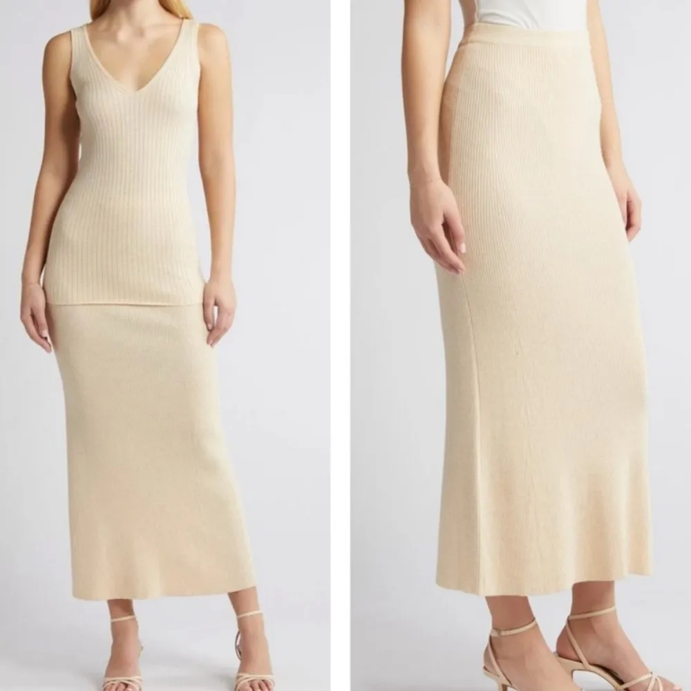 RUE SOPHIE Elaine Rib Knit Sweater Maxi Skirt Creme Pearl Small - Image 3