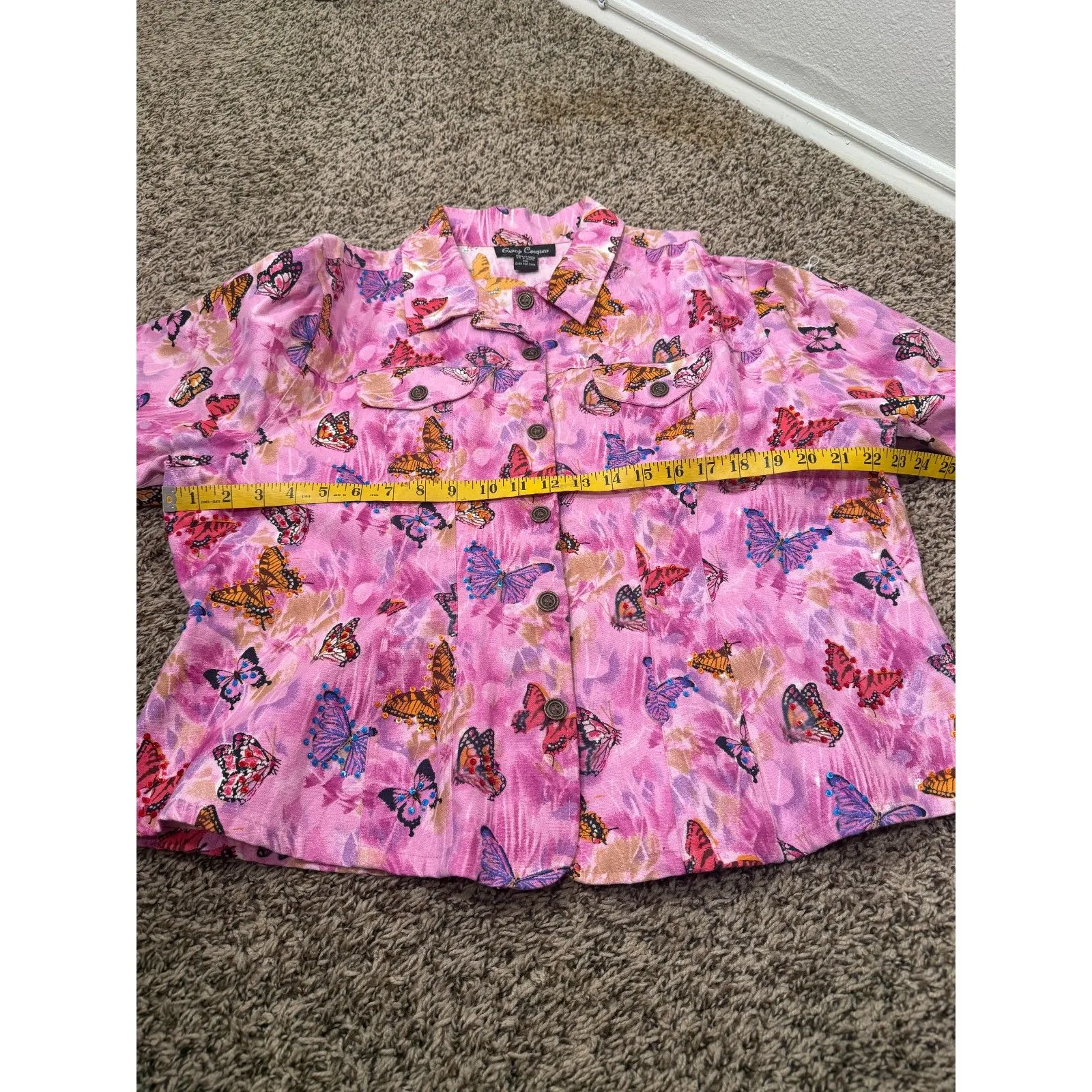 Vintage Candy Couture Butterfly Denim Jacket Sz 1X Maximalist Artsy Boho Sequin Pink - Image 8