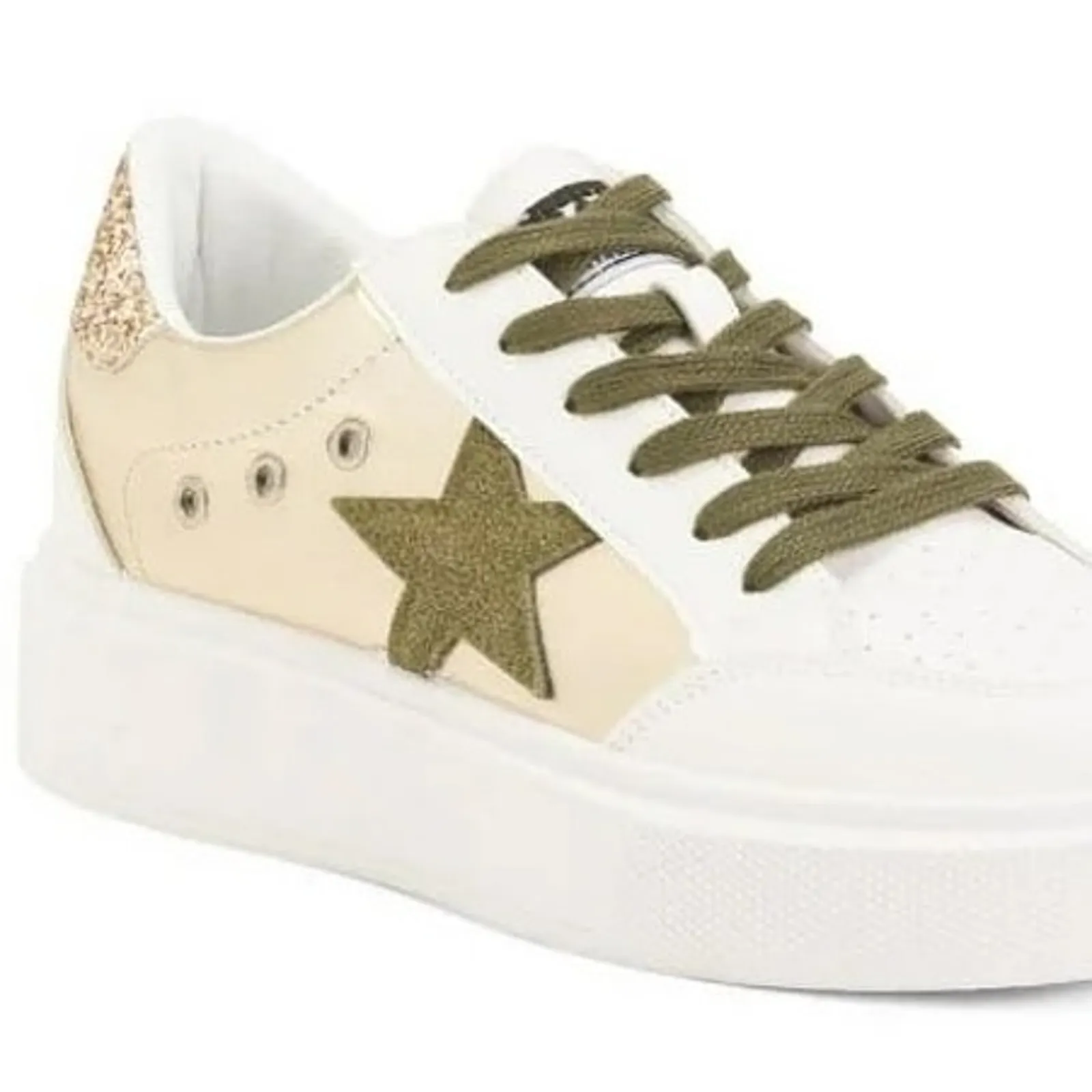 NEW Vintage Havana Lexa Olive Star Casual Womens Sneakers White/Gold/Green 8.5 - Image 9