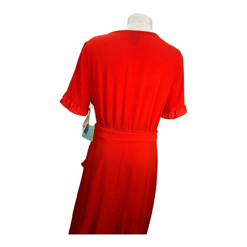 $139 CECE NEW Women’s Red Ruffled-Sleeve Cascading Belted Fit & Flare Dress 14 - Image 6
