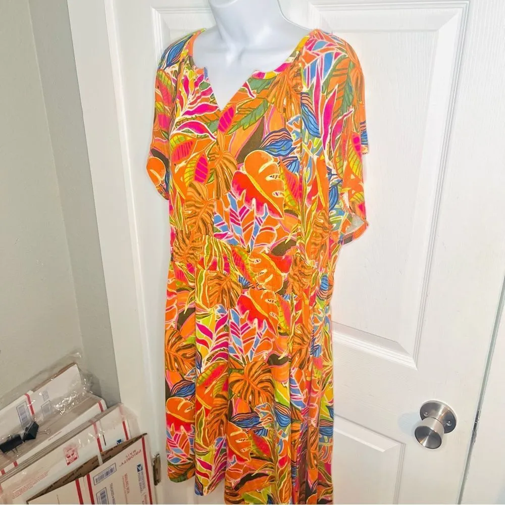 C&C California Floral Tropical Jersey Dress Short Sleeve Orange Plus Size 1X NWT - Image 5