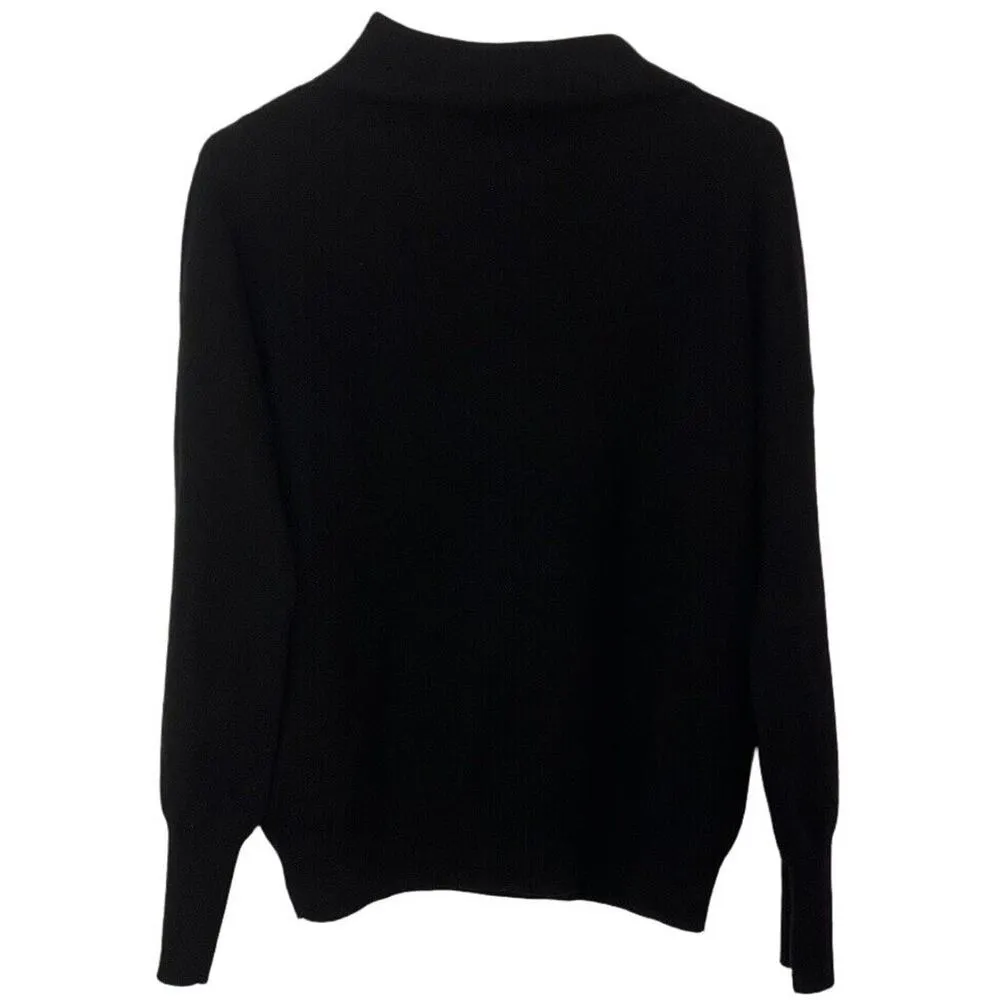 The Reset R Label Sweater Medium Black Wool Cashmere Ribbed Mock Neck 1/4 Zip - Image 2
