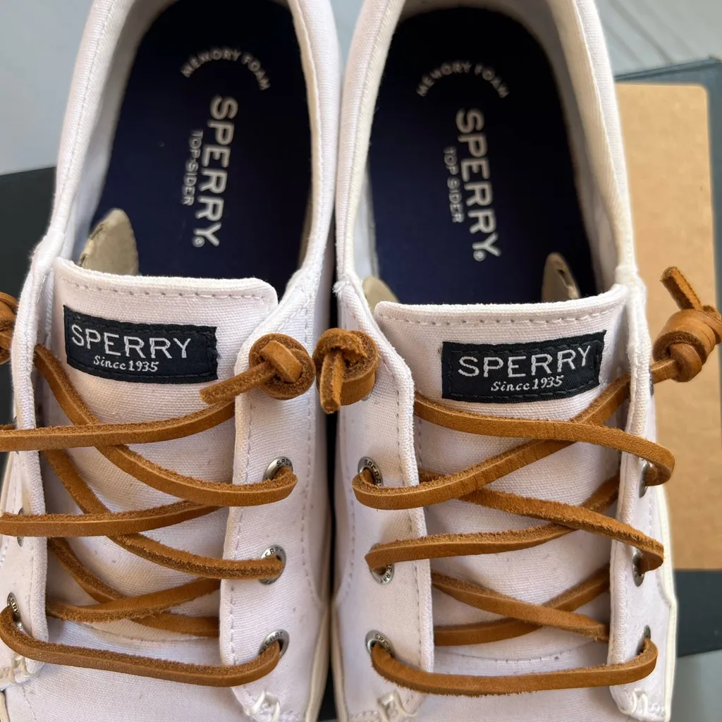 Sperry White Canvas Shoes with Brown Laces - Image 2