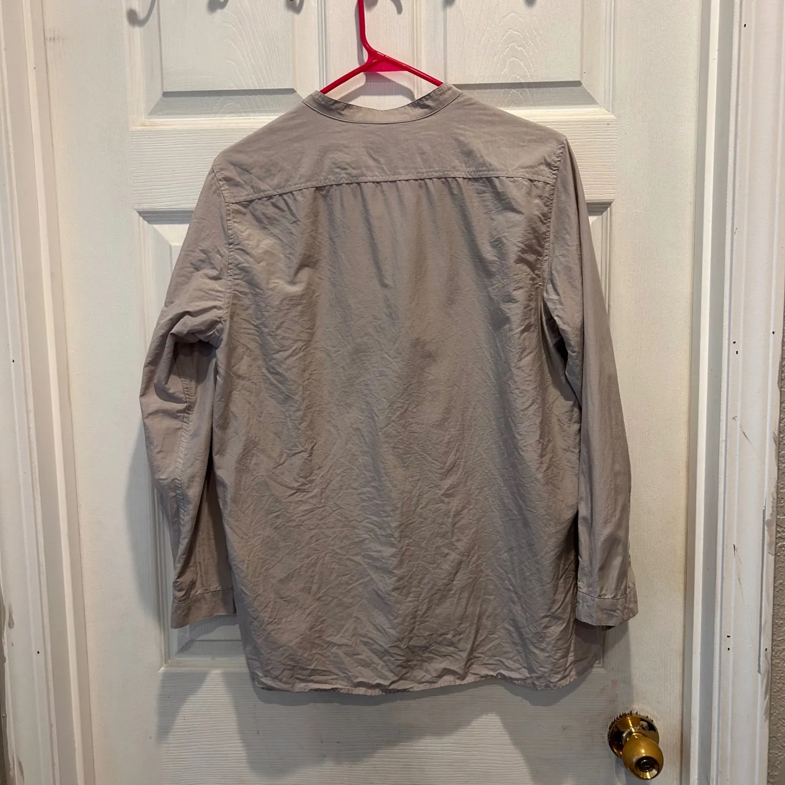 GAP Women L Silver Mandarin Collar Button Front Long Sleeve Silk Blend Shirt Top - Image 4