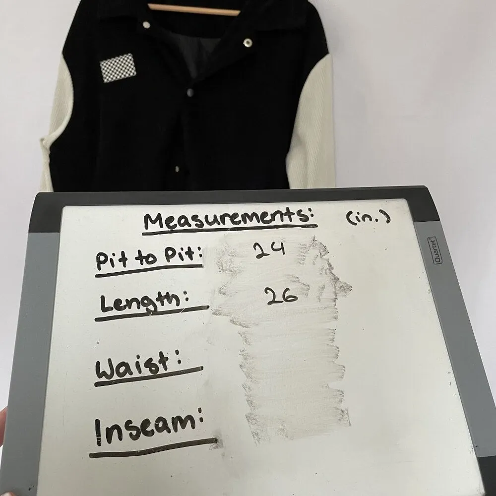 Vintage black and white bomber jacket high school letterman jacket corduroy L Size L - Image 7