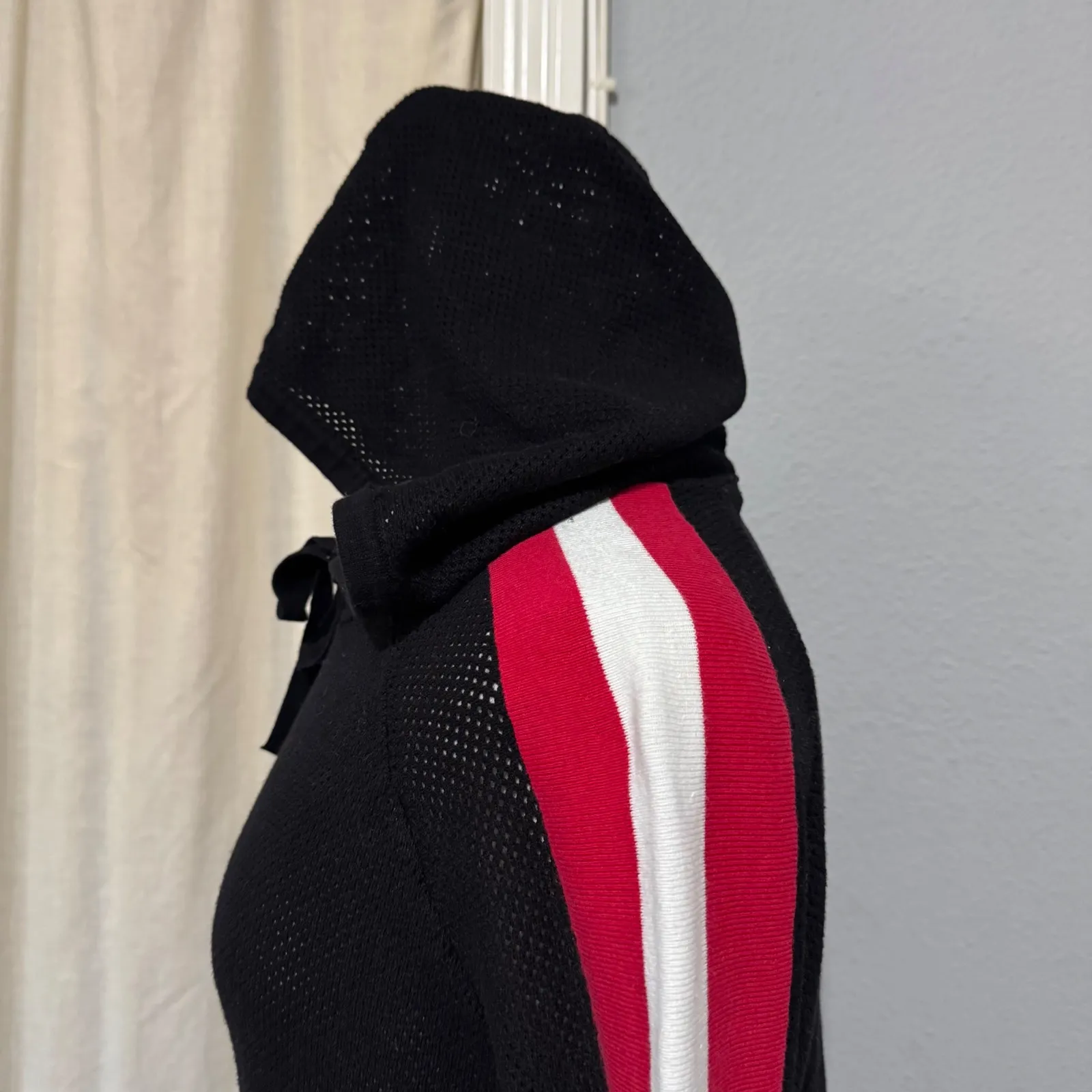 INC International Concepts Women Black Mesh Knit Hooded Sweater Top Size M Size M - Image 6