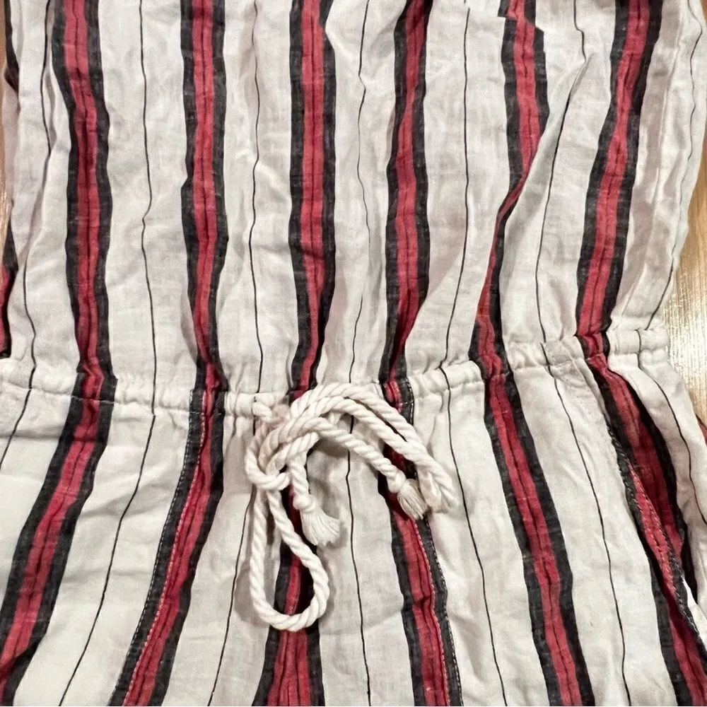 Lou & Grey 100% Linen White Red and Black Striped Romper Women’s XS - Image 2
