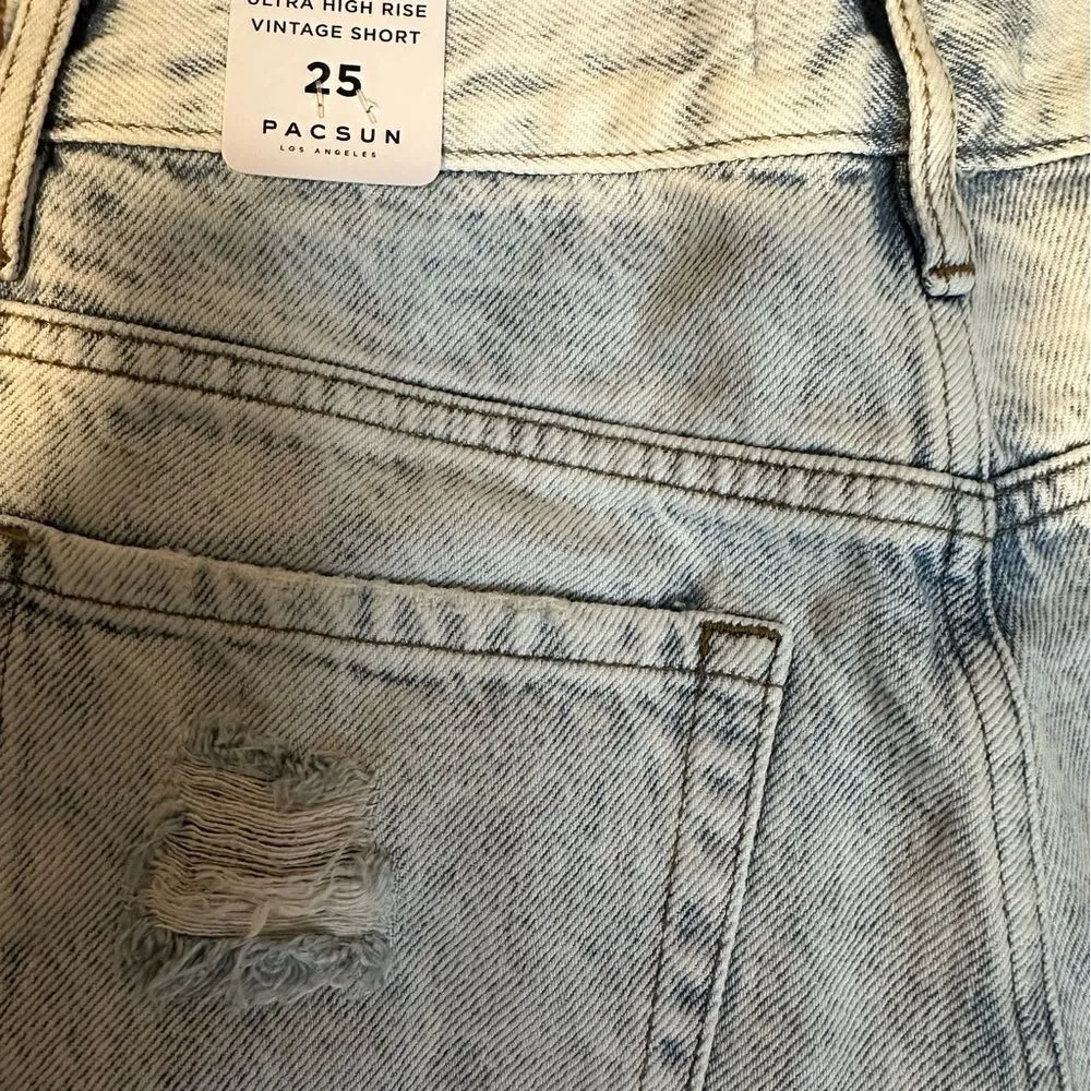 PAC SUN ULTRA HIGH‎ RISE LIGHTWASHED DISTRESSED VINTAGE SHORT 25 RAINBOW POCKET - Image 5