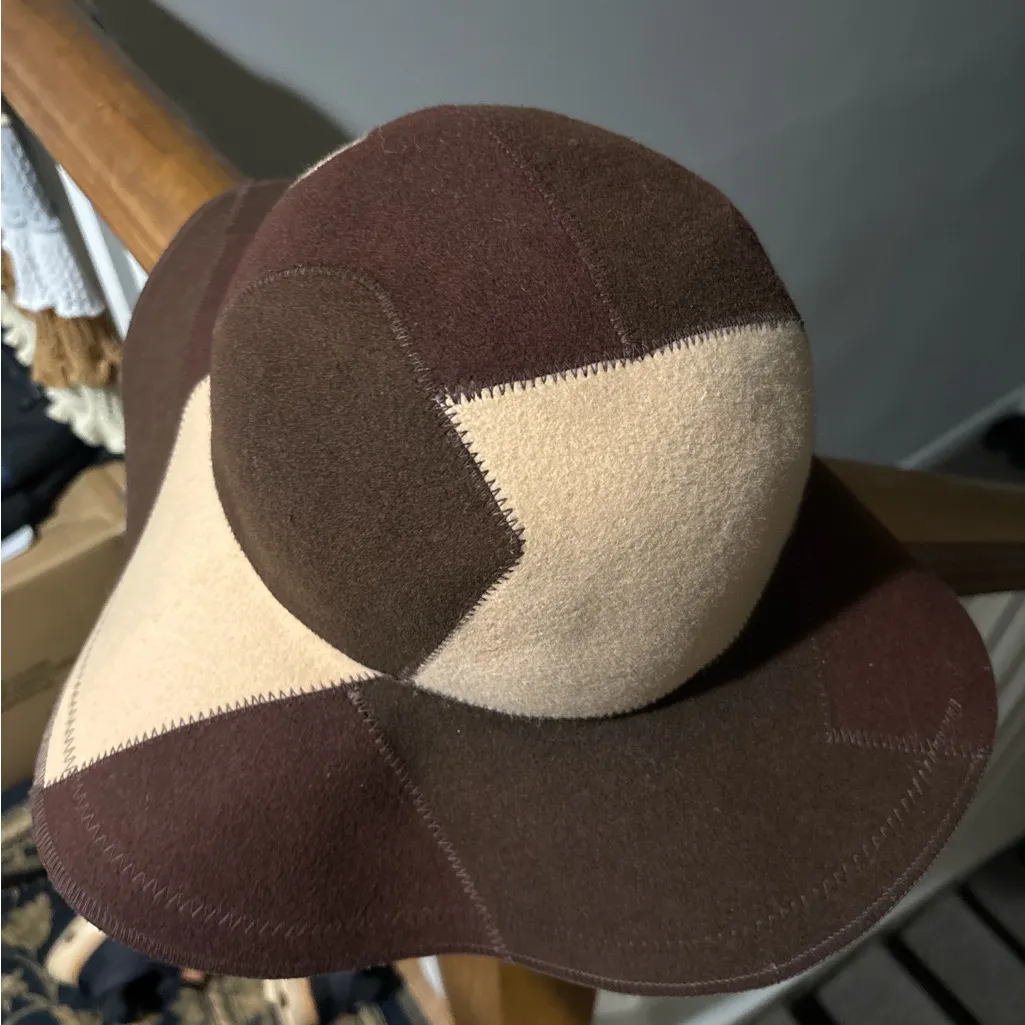 Jessica Simpson Patchwork Hat - Brown and Cream - Image 4