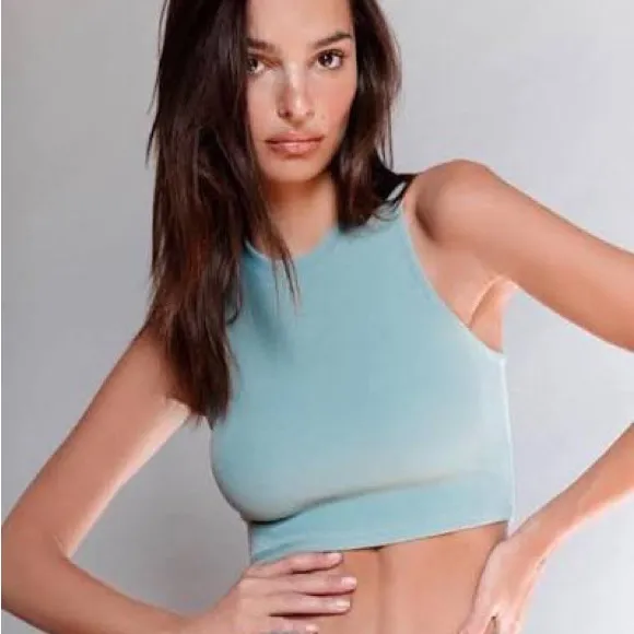 Inamorata Crop Tank Top V Neck S Sage Green Ribbed - Image 5