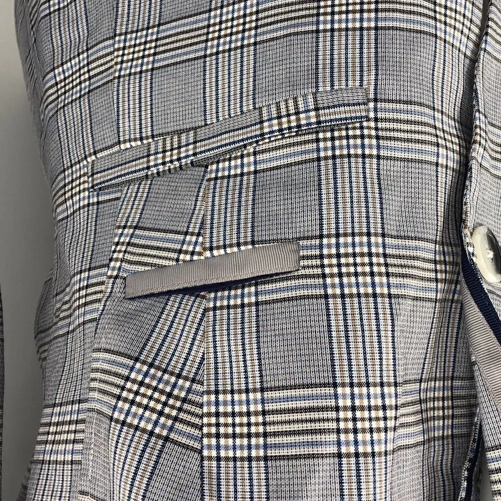 Ecru long sleeve plaid one button small blazer - Image 3