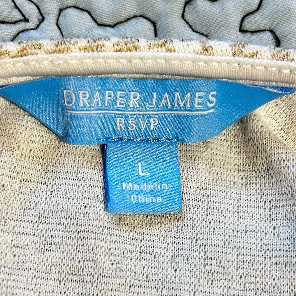 DRAPER JAMES  RSVP Tiered Gold/Cream Shimmer 3/4 Puff Sleeve Mini Dress Sz L - Image 10