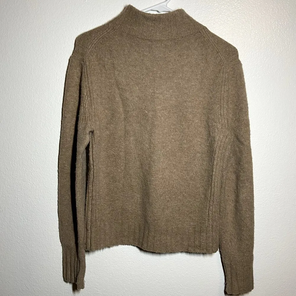 J.Crew Alpaca Sweater Merino Wool Knit Mock Neck Ribbed Hem Pullover Tan Small - Image 4