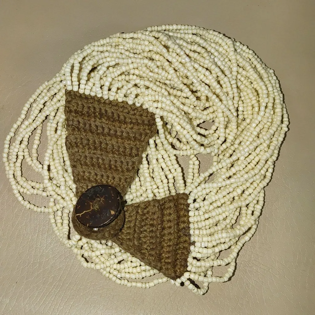Ivory Beaded Necklace Vintage 27 Strand Handmade Crochet Closure Boho Statement - Image 8