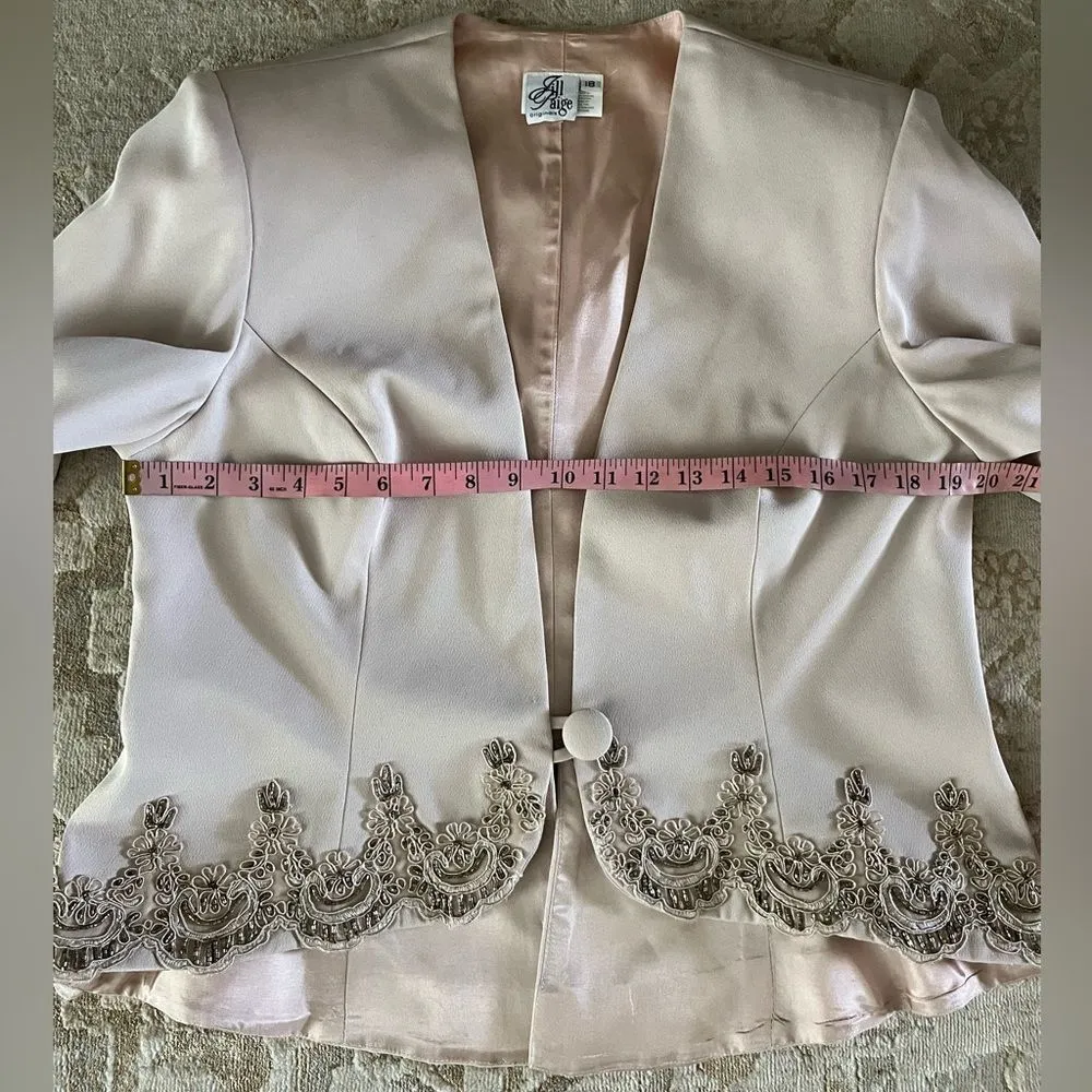 Vintage Jill Paige Beaded Blazer Champagne Embroidered Formal Jacket M - Image 8