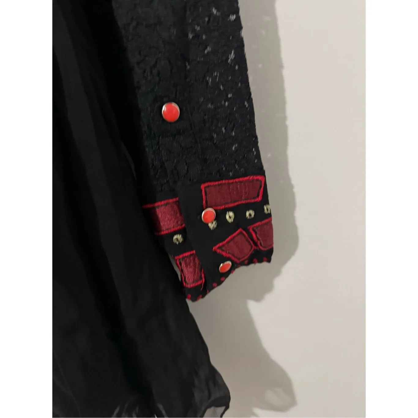 Vintage Collections western boho embroidered crochet floral lace sheer tunic / d Red Size XL - Image 5