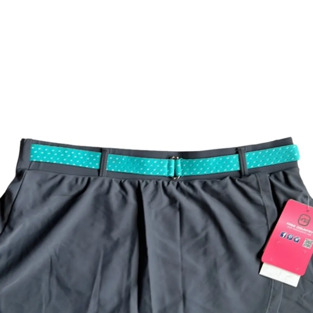 Free Country Gray/Blue Knit Swim Skirt Mesh Belt & Built in Brief New Size Small - Image 2