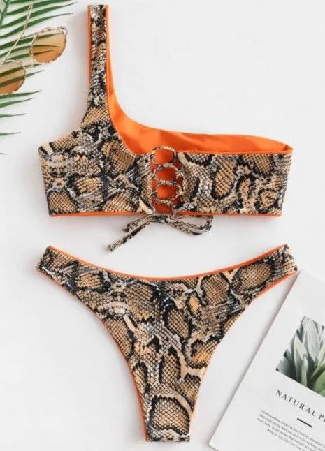 Zaful Reversible Orange Snakeskin Bikini - Image 2