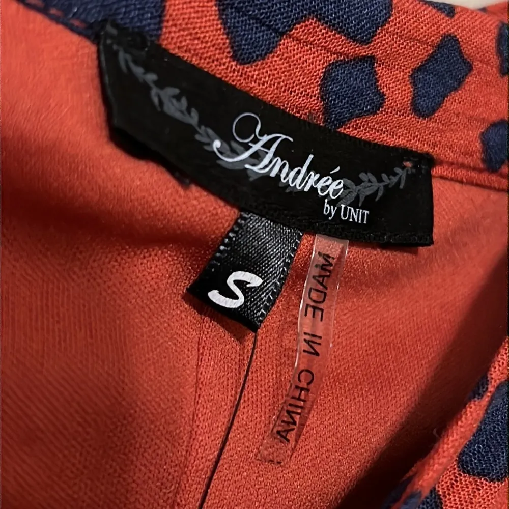 Andree by Unit small pullover dress with tie on shoulder rust blue spotted lined - Image 4