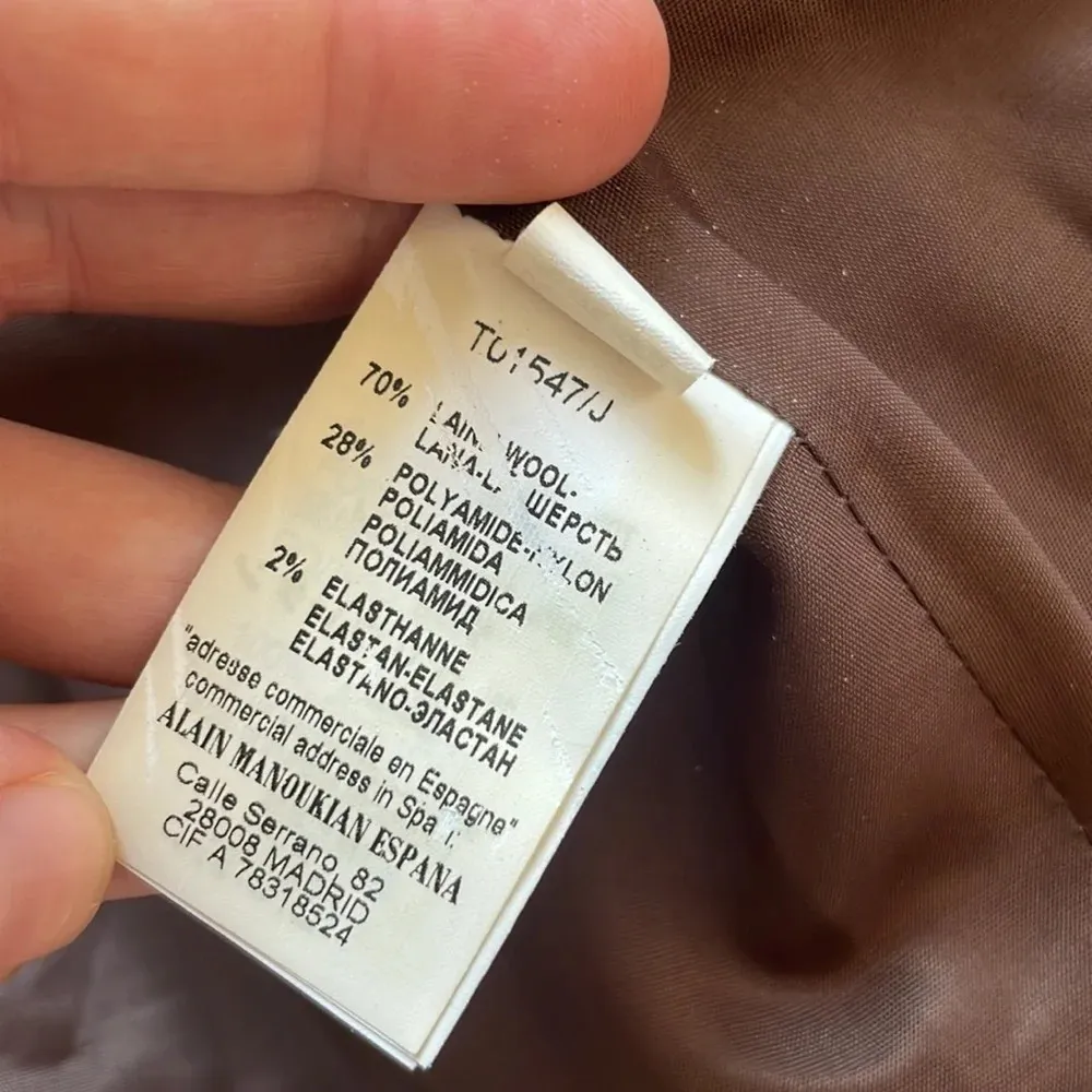 Alain Manoukian French Designer Tweed Wool Blazer Lace Embellished Sz 14 Brown - Image 9