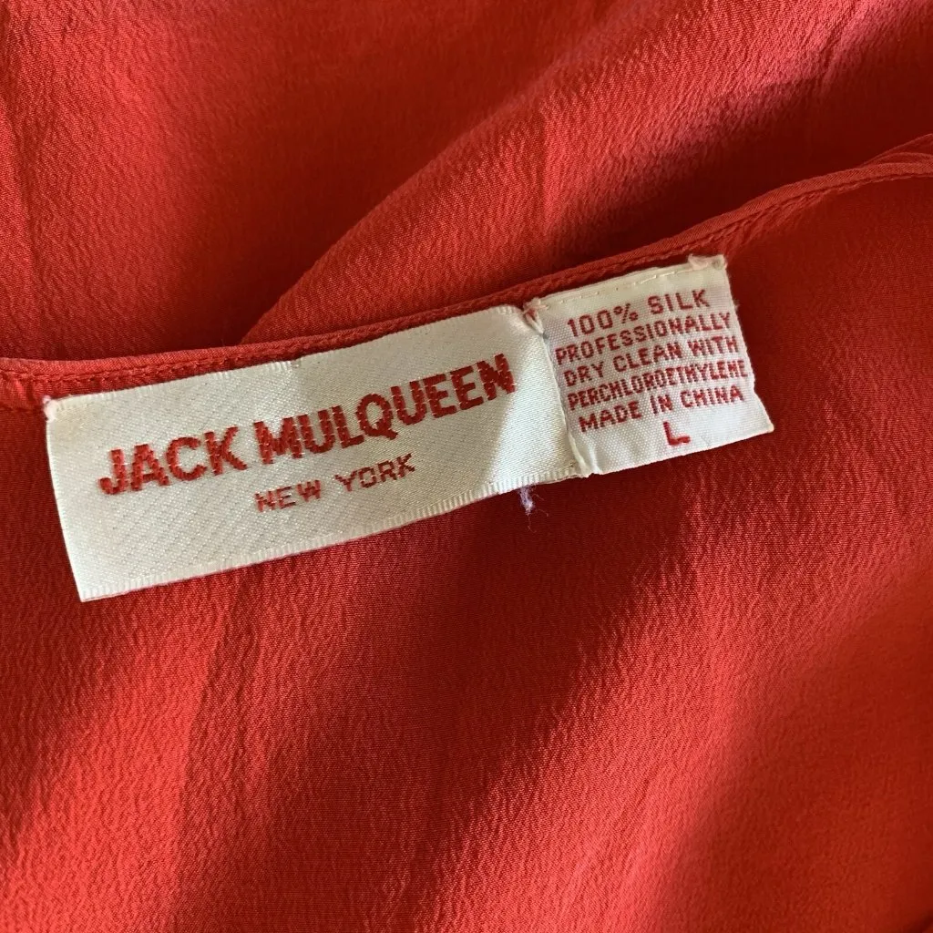 Jack Mulqueen Red Blouse Large Silk Short‎ Sleeve Vintage Luxe - Image 4